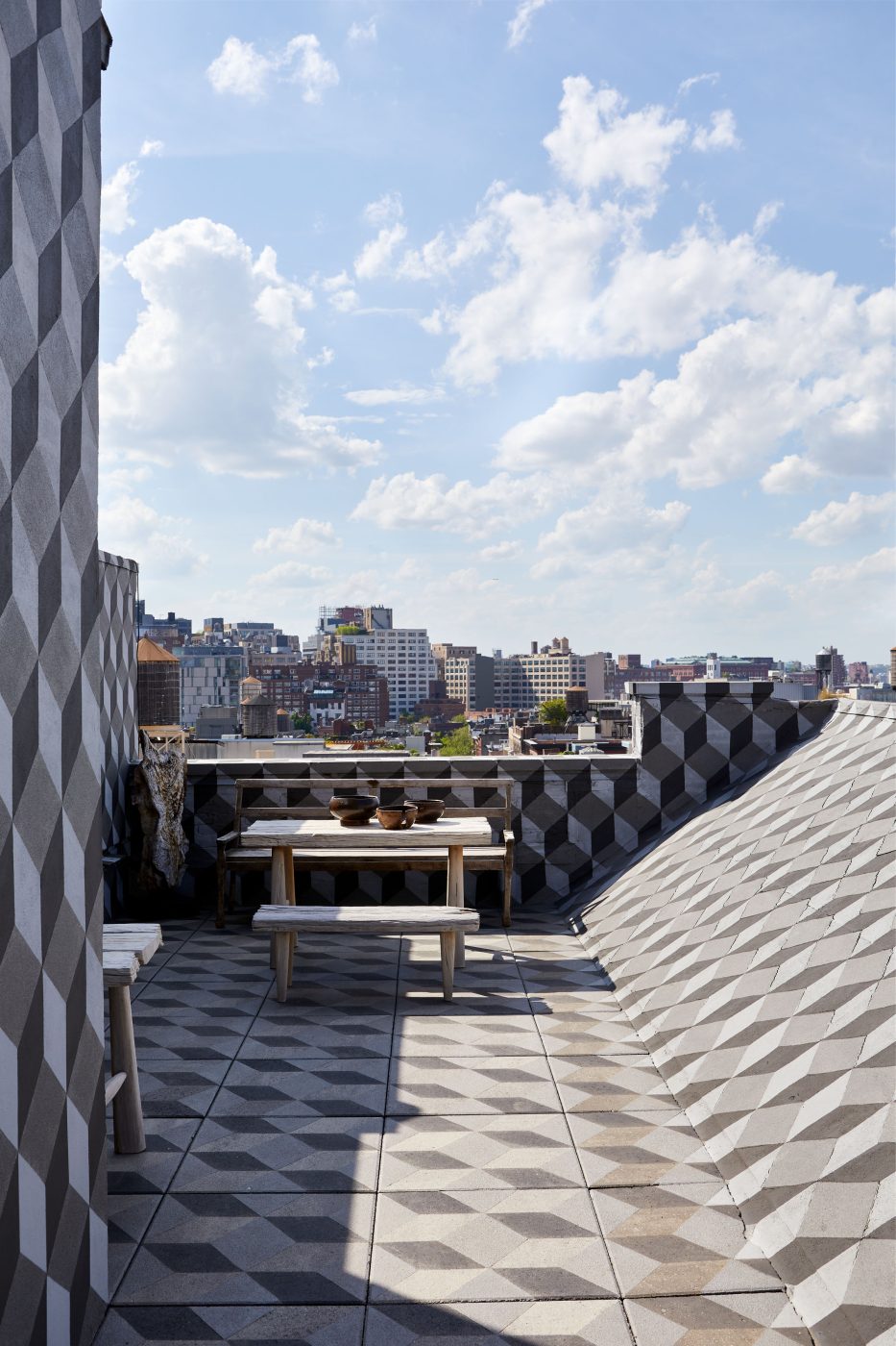 The lower terrace in the Soho loft of Andrianna Shamaris