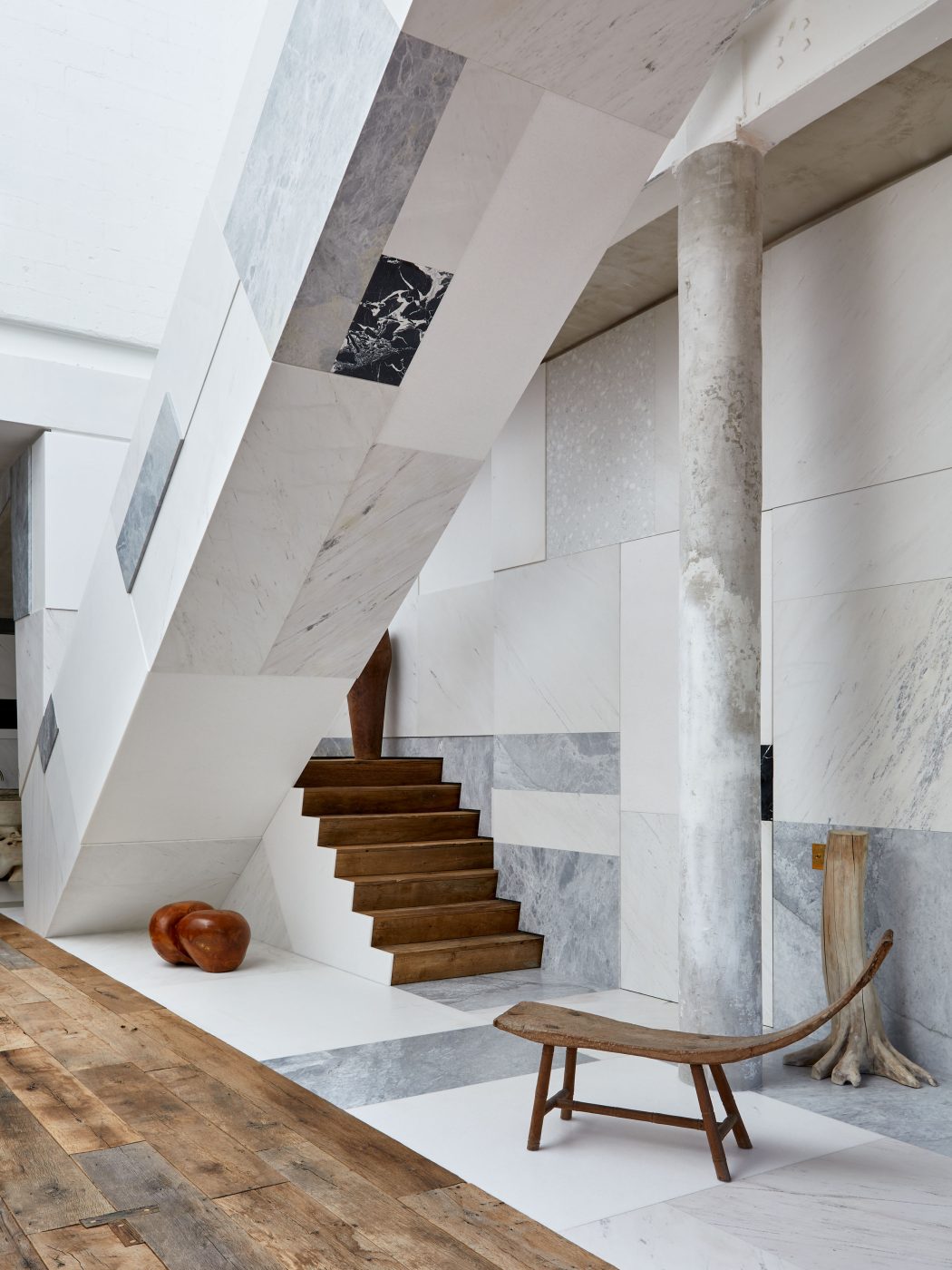 The entry and stairs in the Soho loft of Andrianna Shamaris