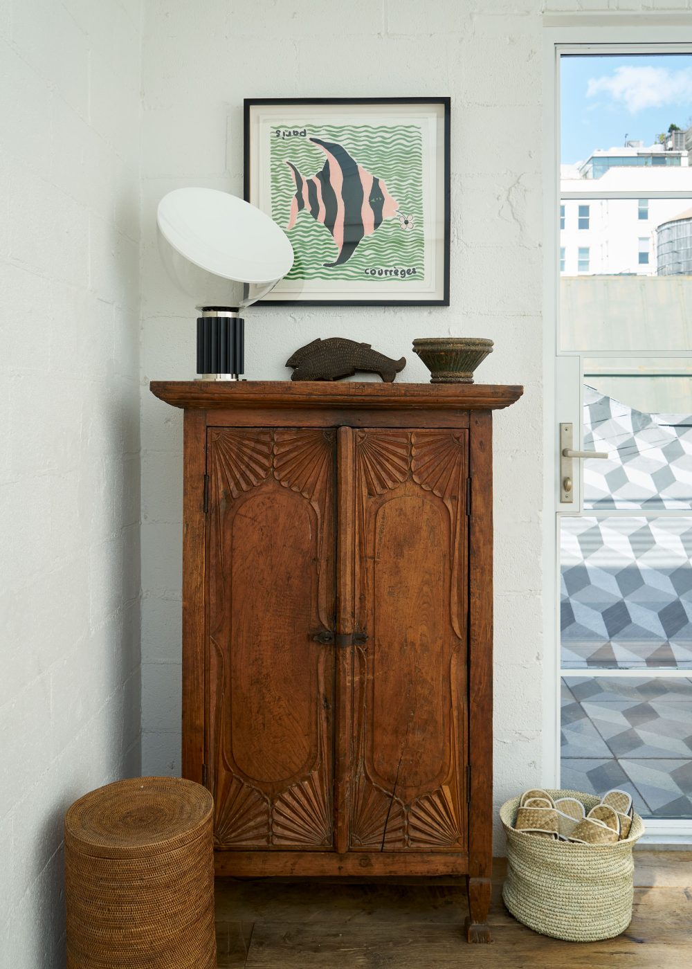 An antique Maduran cupboard in the Soho loft of Andrianna Shamaris