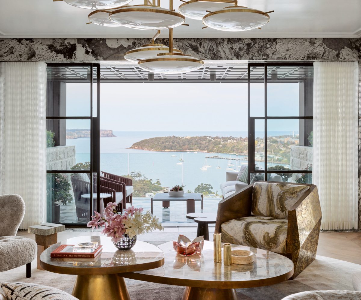 Sydney living room by Greg Natalie overlooking Mosman Bay as seen in Phaidon's book Defining Style by Joan Barzilay Freund