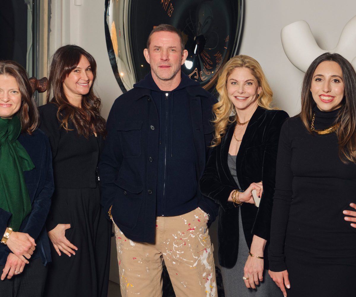 From left, Abby Bangser, founder of design fair Object & Thing; art advisor Erica Samuels, of Samuels Creative & Co.; interior designers Robert Stilin and Sara Story; and Alexandra Fairweather, director of the John Chamberlain Estate, at a 1stDibs event at Manhattan design gallery Maison Gerard