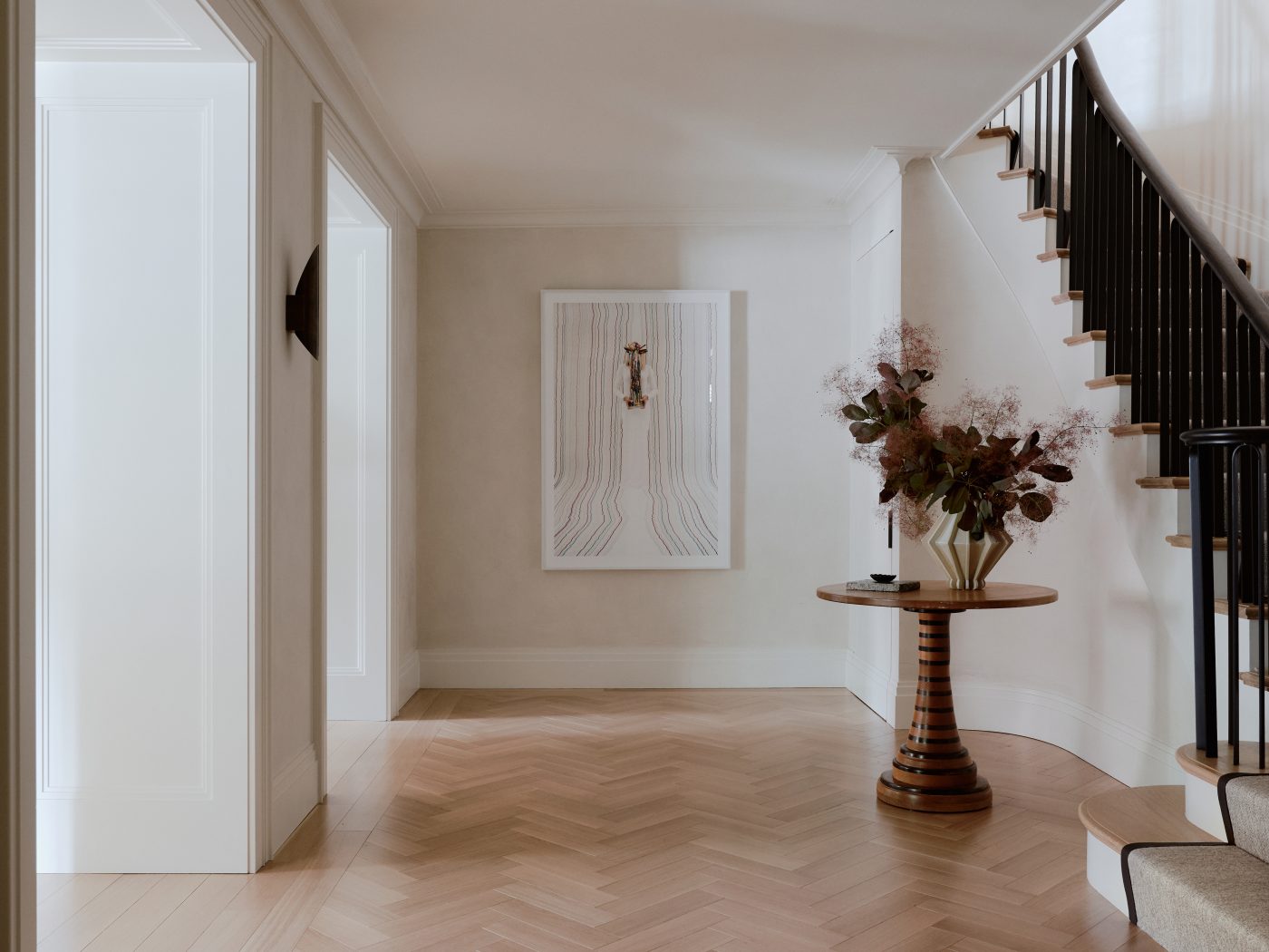 Stair hall of maisonette on Park Avenue Manhattan Upper East Side decorated by Beaudry Collier Designs 