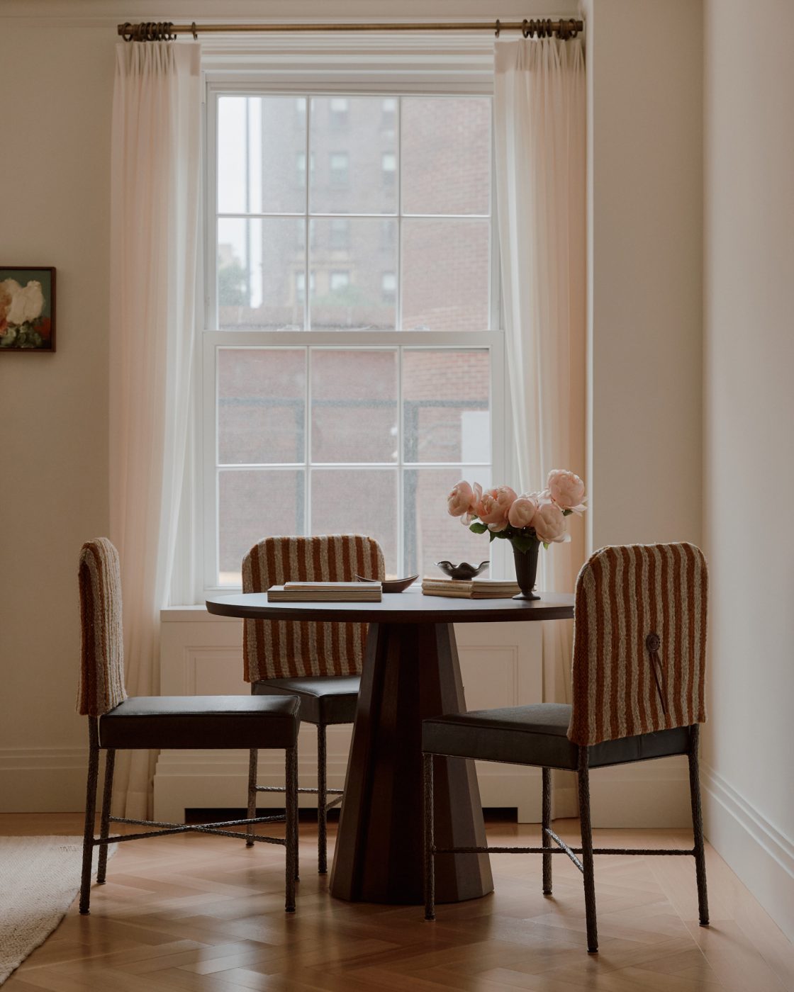 Games table in living room of maisonette on Park Avenue Manhattan Upper East Side decorated by Beaudry Collier Designs 