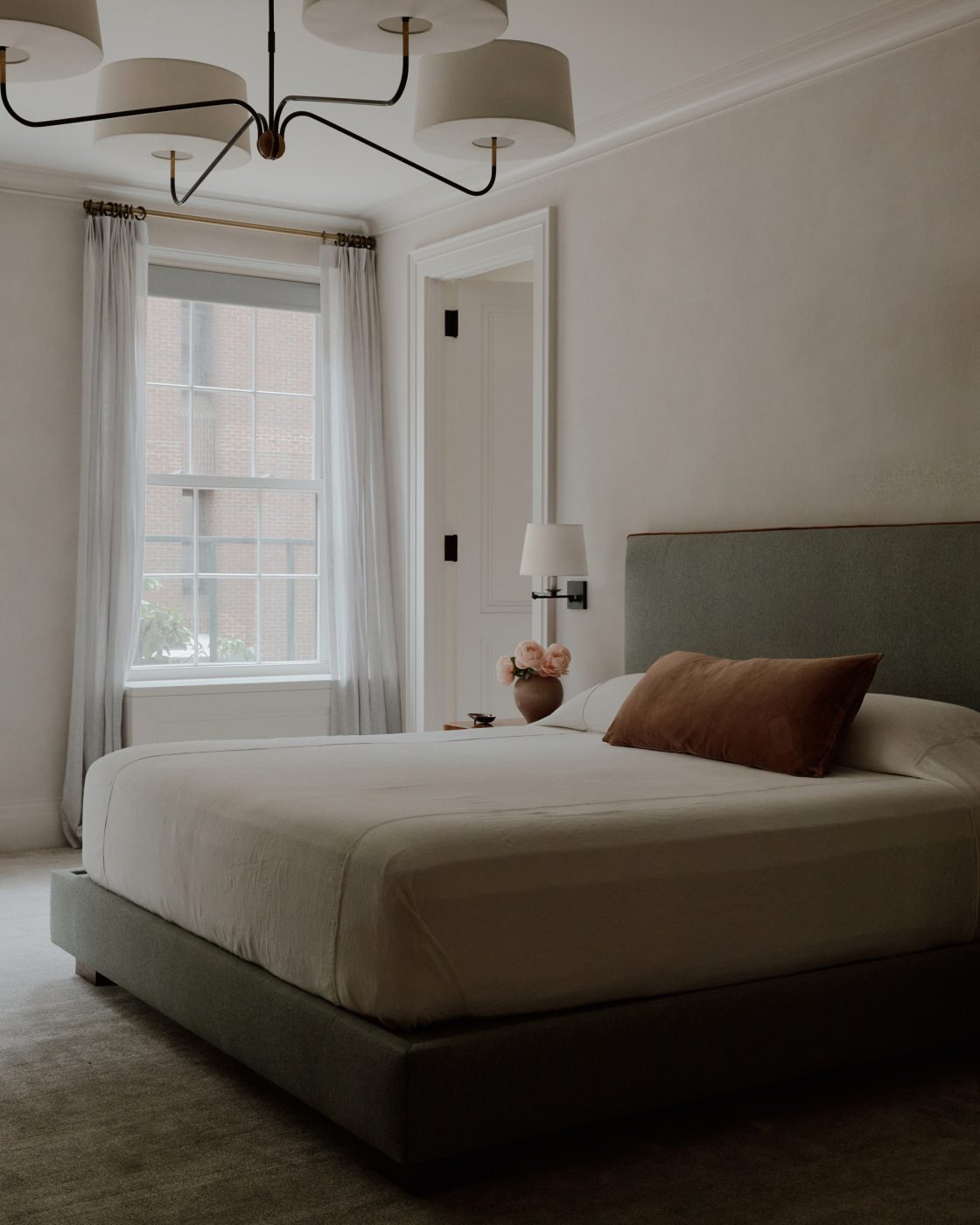 Primary bedroom in maisonette on Park Avenue Manhattan Upper East Side decorated by Beaudry Collier Designs 