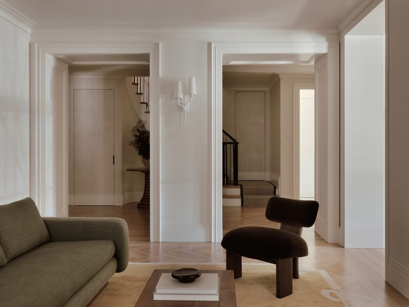 Family room of maisonette on Park Avenue Manhattan Upper East Side decorated by Beaudry Collier Designs 