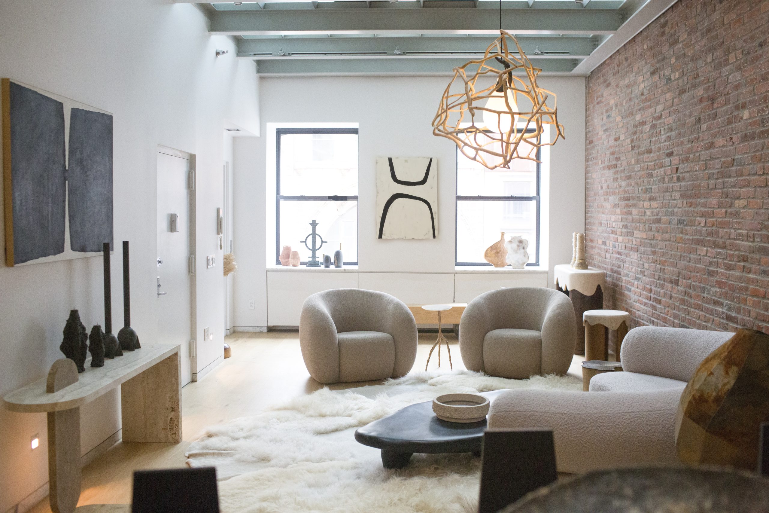 Contemporary furniture on display at Galerie Philia's showroom in Manhattan's Tribeca neighborhood