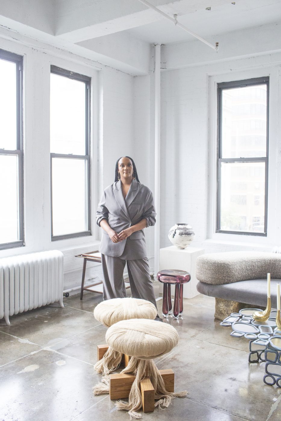 Interior Designer Randall Jones with stools by Juliana Vasconcellos at Bossa Furniture