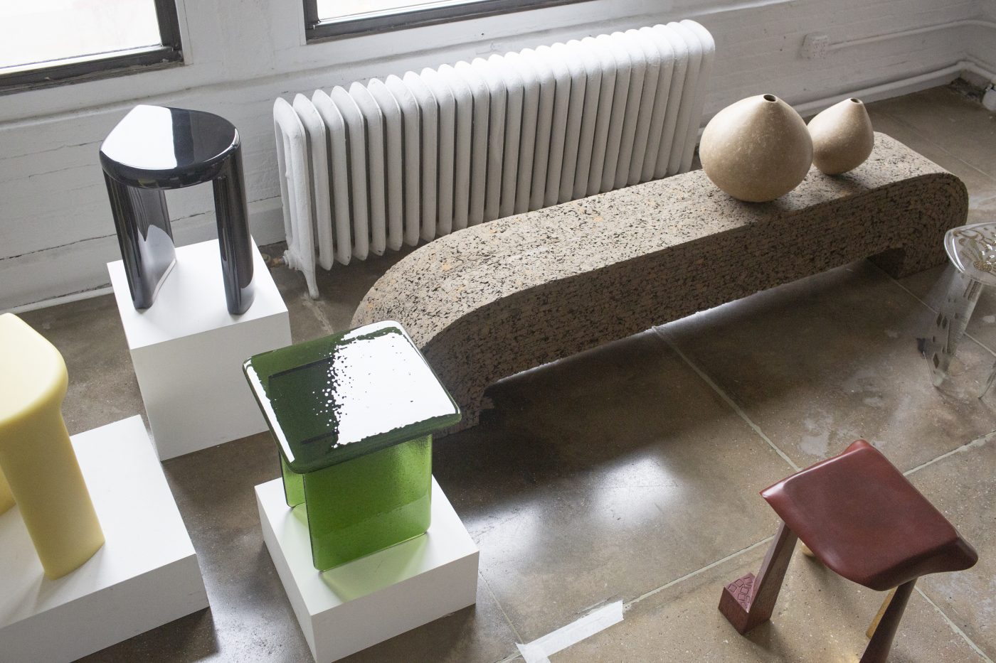 Tables by Lucas Recchia and a bench by Domingos Tótora at Bossa Furniture