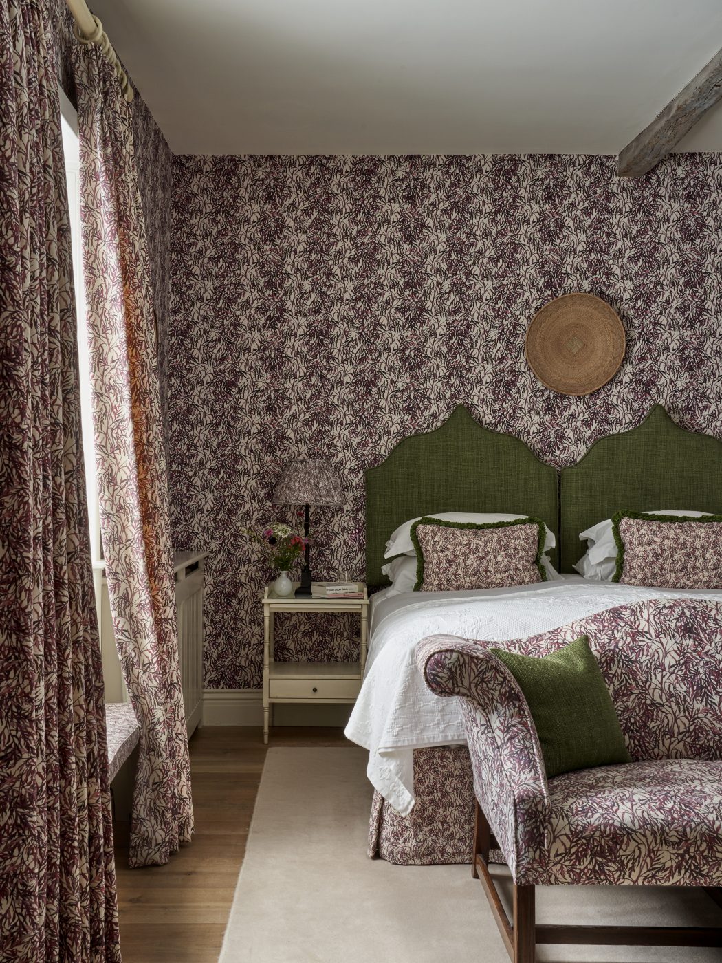 The bedroom of the Elderberry suite at the Thyme countryside hotel and estate in England's Cotswolds 