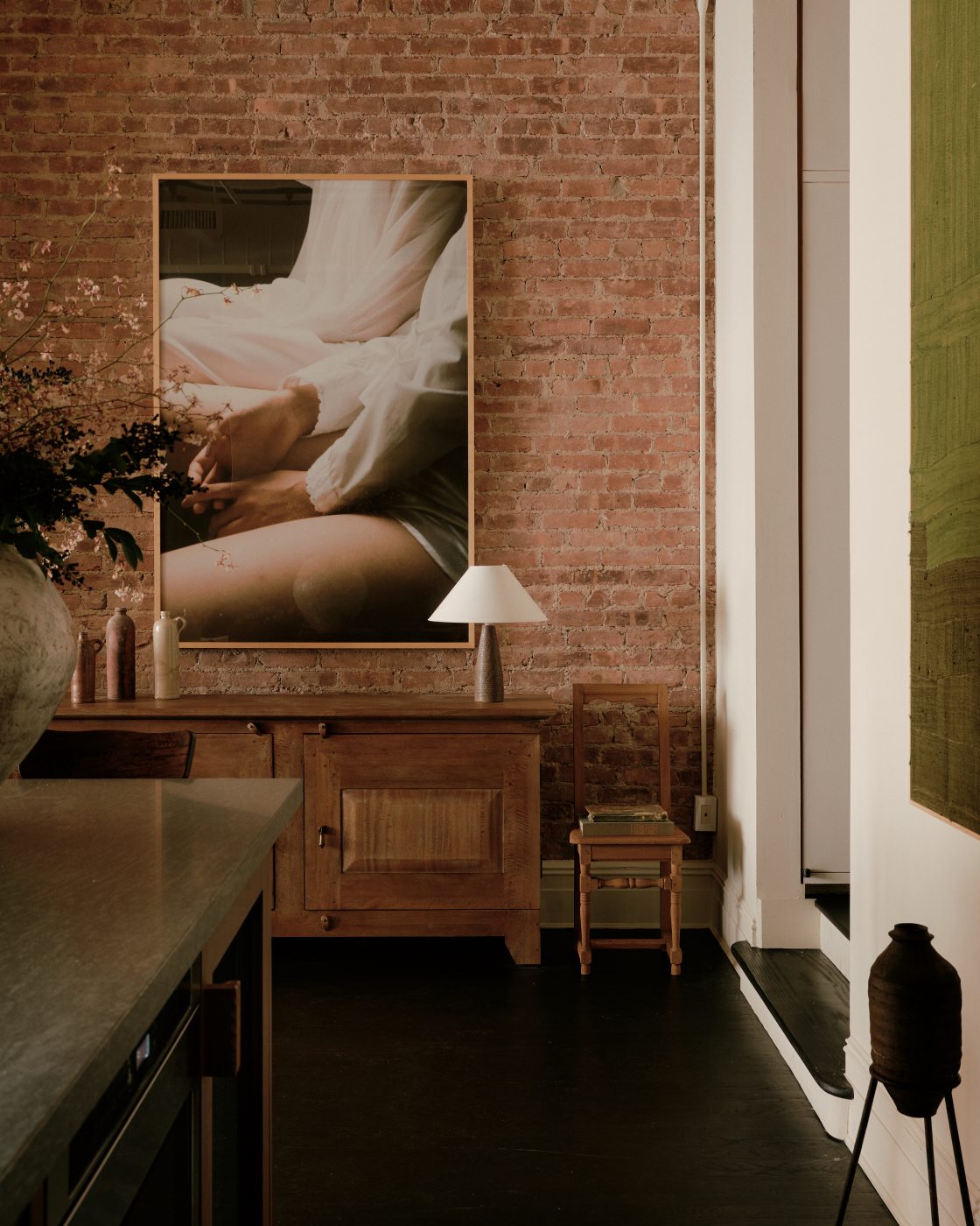 kitchen of Flatiron District loft in New York City Manhattan designed by Lauren Garrett's firm LP Creative