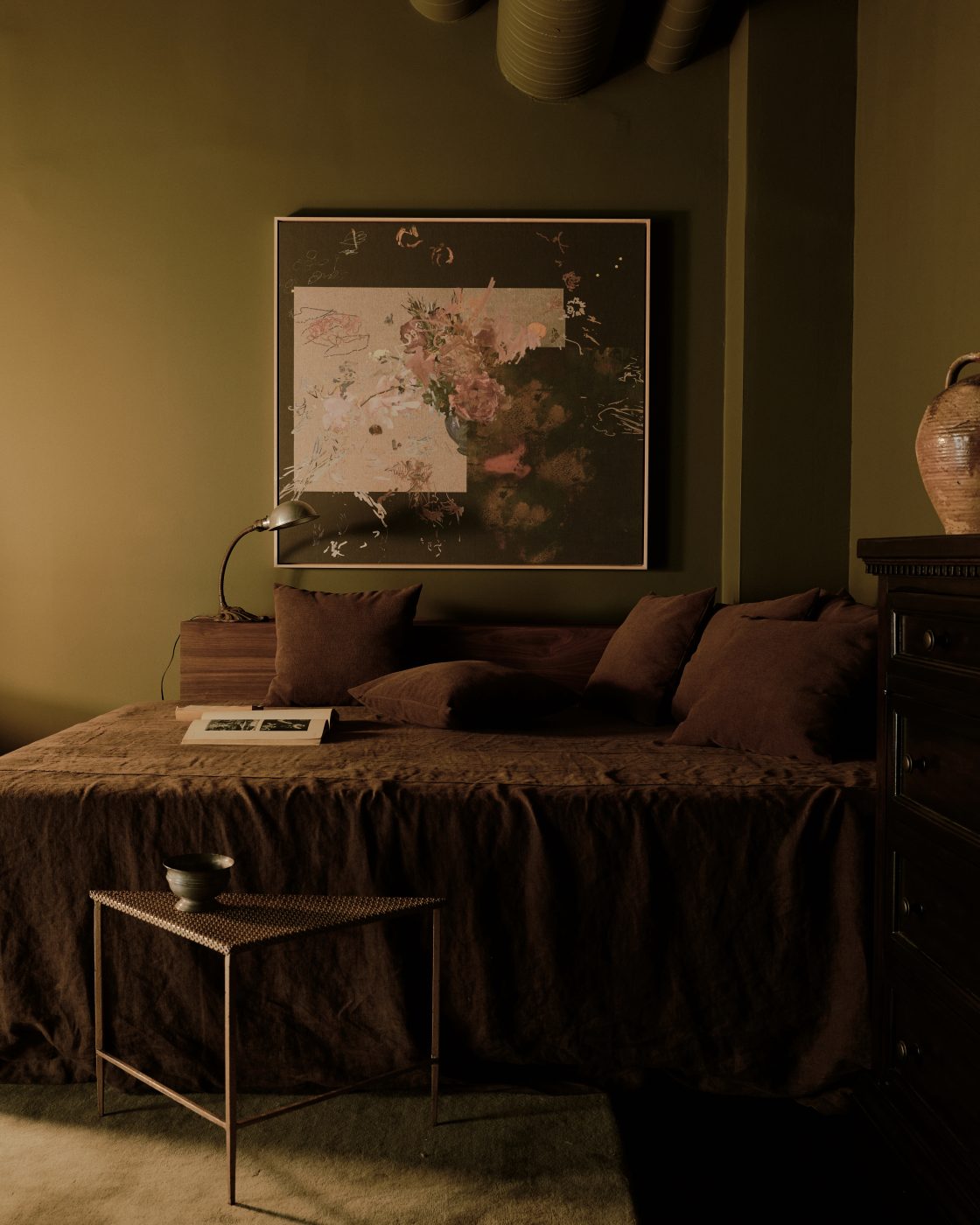 guest bedroom in Flatiron District loft in New York City Manhattan designed by Lauren Garrett's firm LP Creative