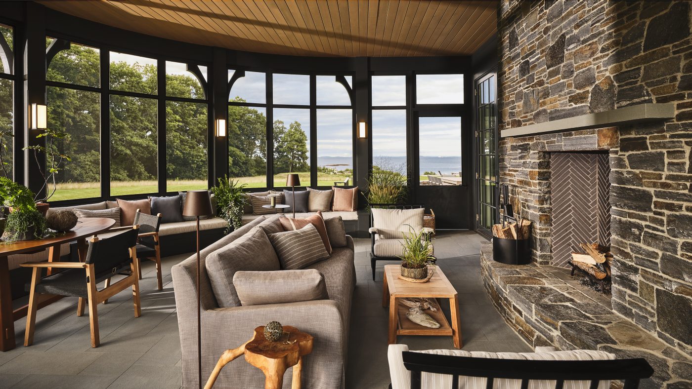 Screened porch of a Maine coast home designed by Gray Davis and Will Meyer of the studio Meyer Davis