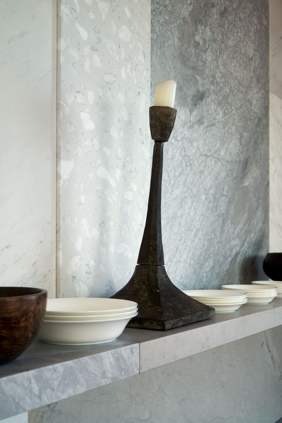 A candleholder in the Soho loft of Andrianna Shamaris