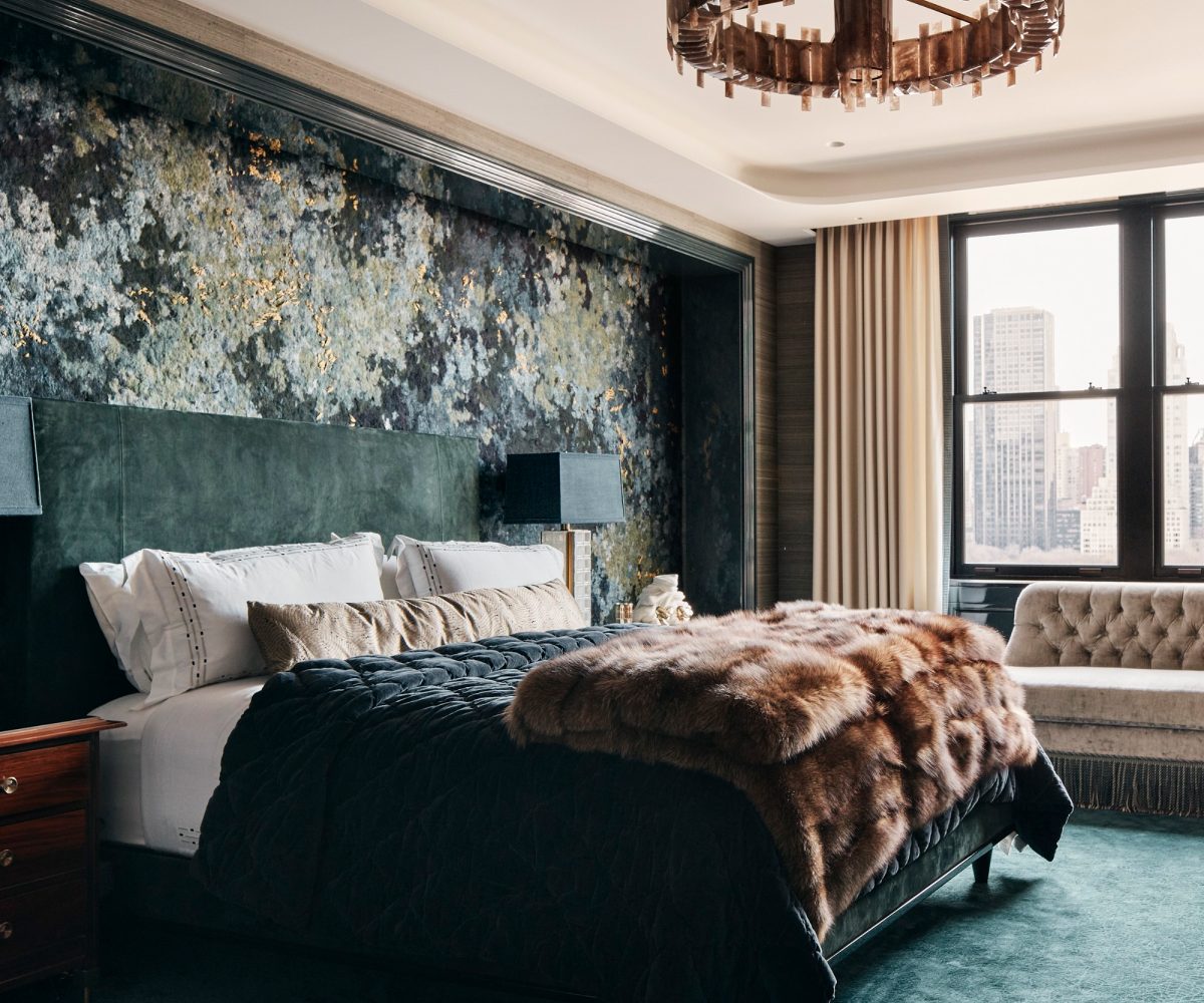 Primary bedroom of Manhattan pied-a-terre designed by Pembrooke & Ives designers Andrew Sheinman and Stephanie Sarkies-Schabot