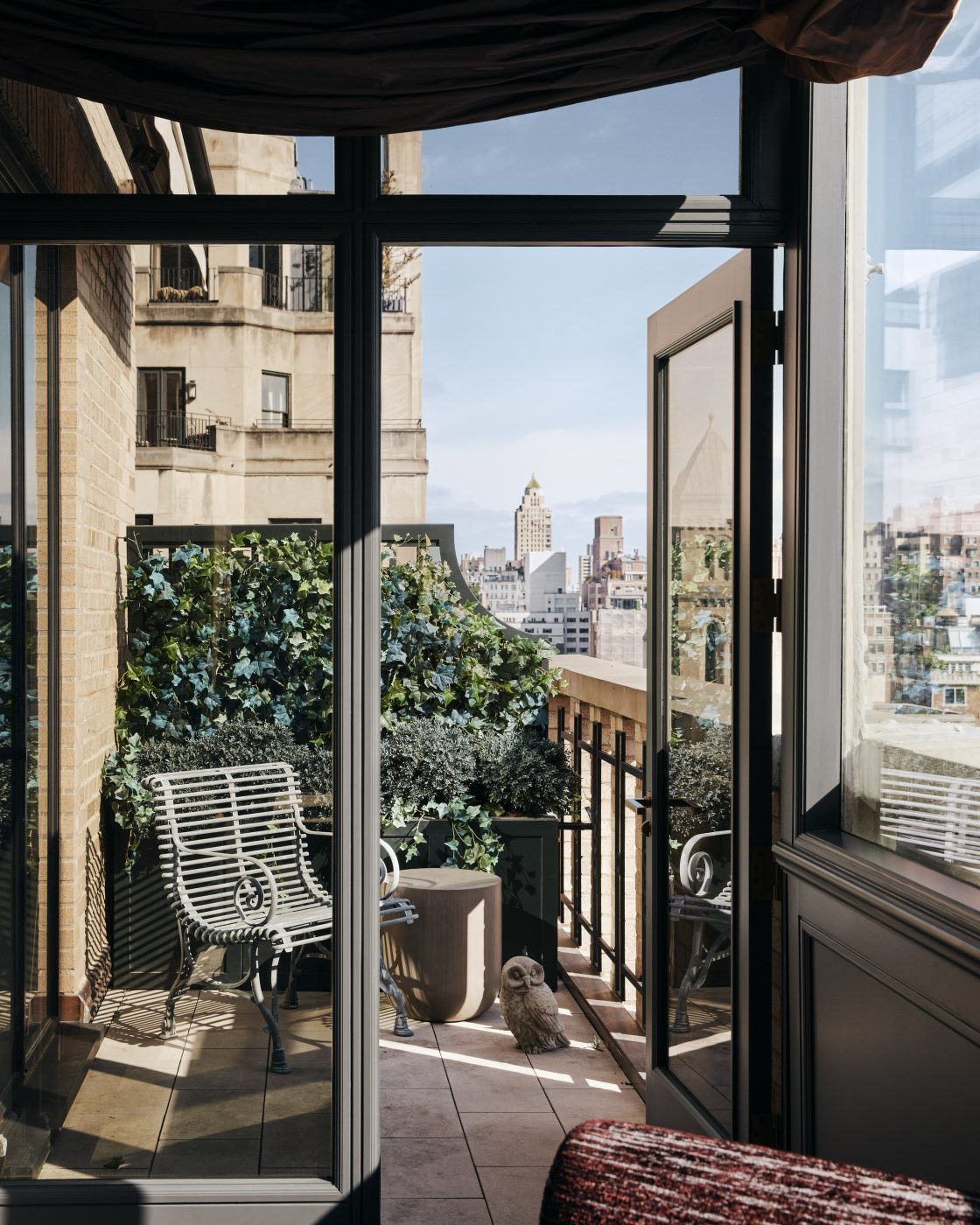 Terrace of Manhattan pied-a-terre designed by Pembrooke & Ives designers Andrew Sheinman and Stephanie Sarkies-Schabot 
