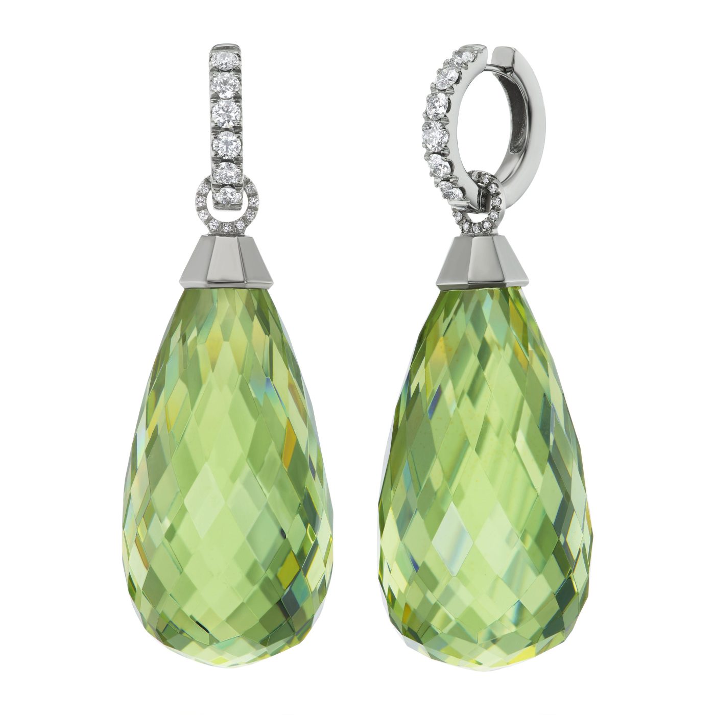 Green amber, diamond and titanium drop earrings, 2024
