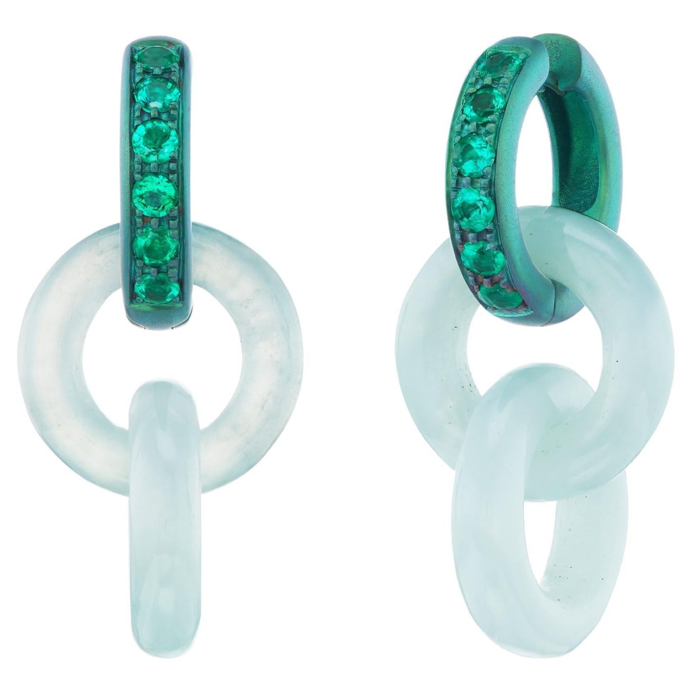 Titanium, emerald and interlocked jade drop earrings, 2024