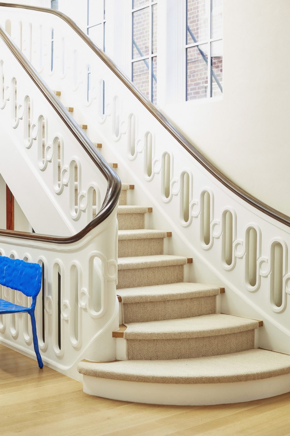 Staircase inspired by Italian examples in a house in Brooklyn's Gravesend neighborhood with interior design by Eli Dweck 