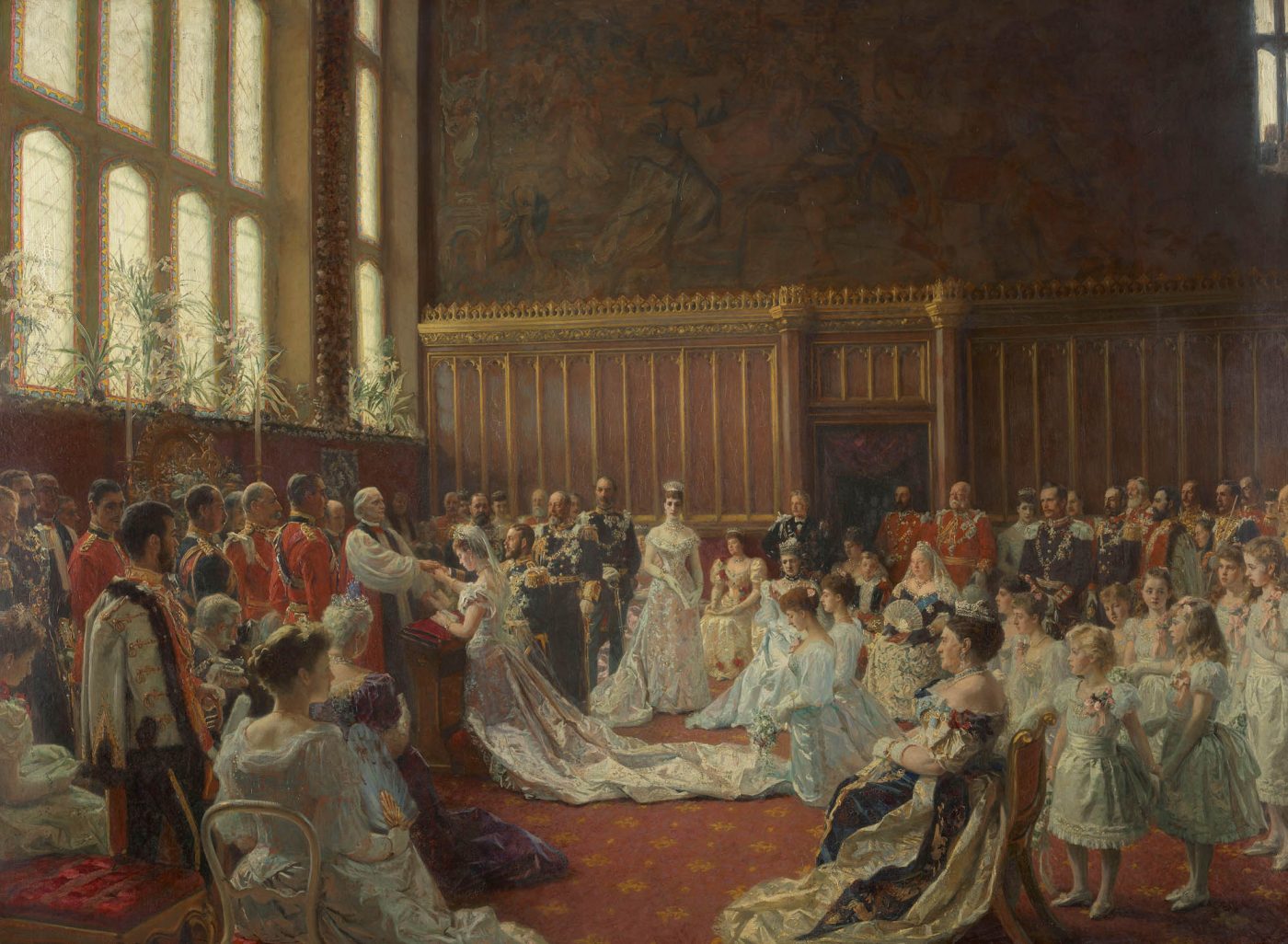 A painting depicting the wedding of George, Duke of York, and Princess Mary of Teck