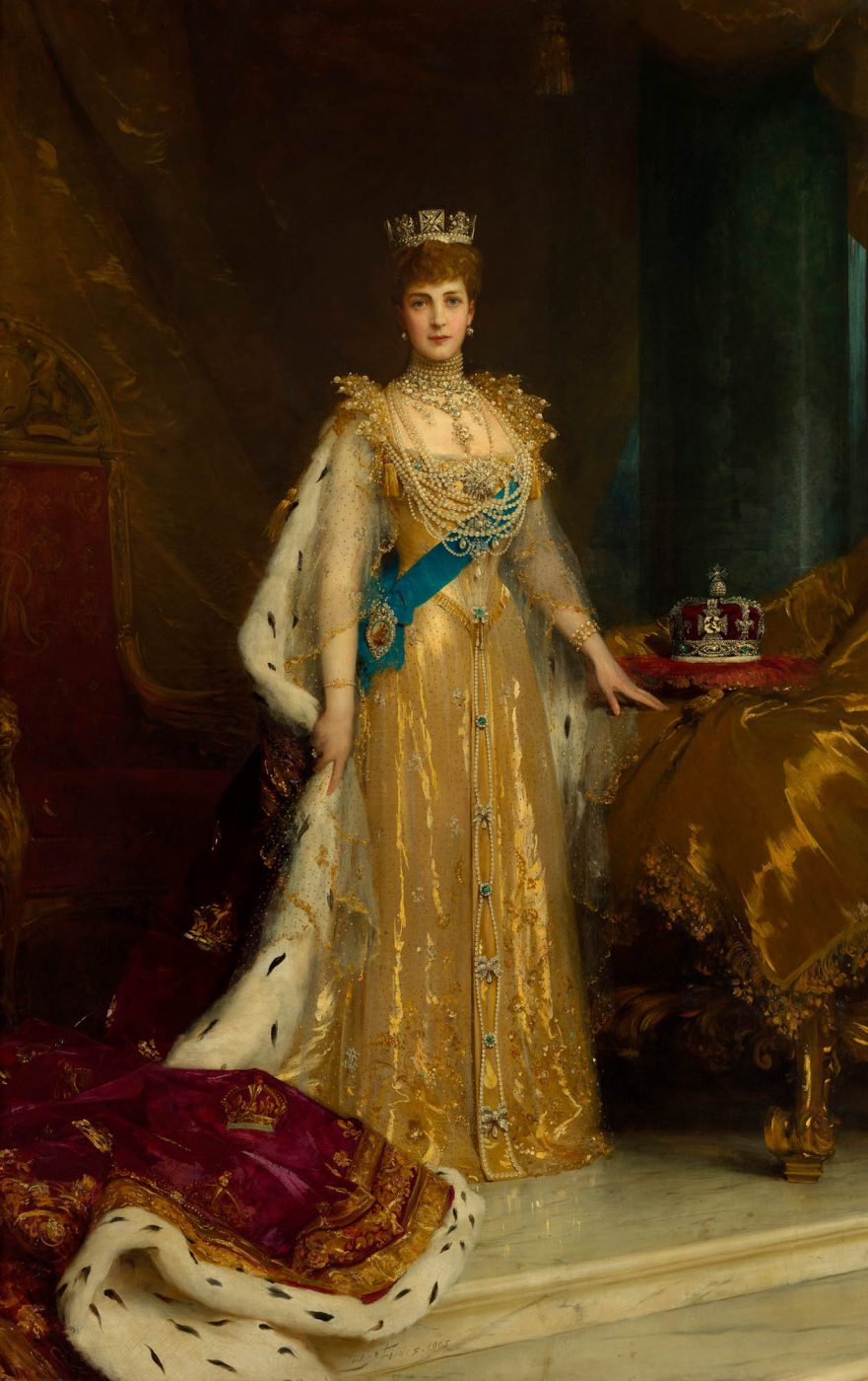 A painting of Queen Alexandra in her coronation dress