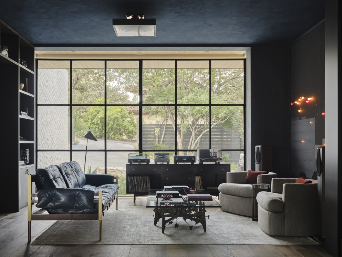 Music room of a home on the shores of Texas's Lake Austin designed by architect Ryan Street and interior designer Jennifer Sissom