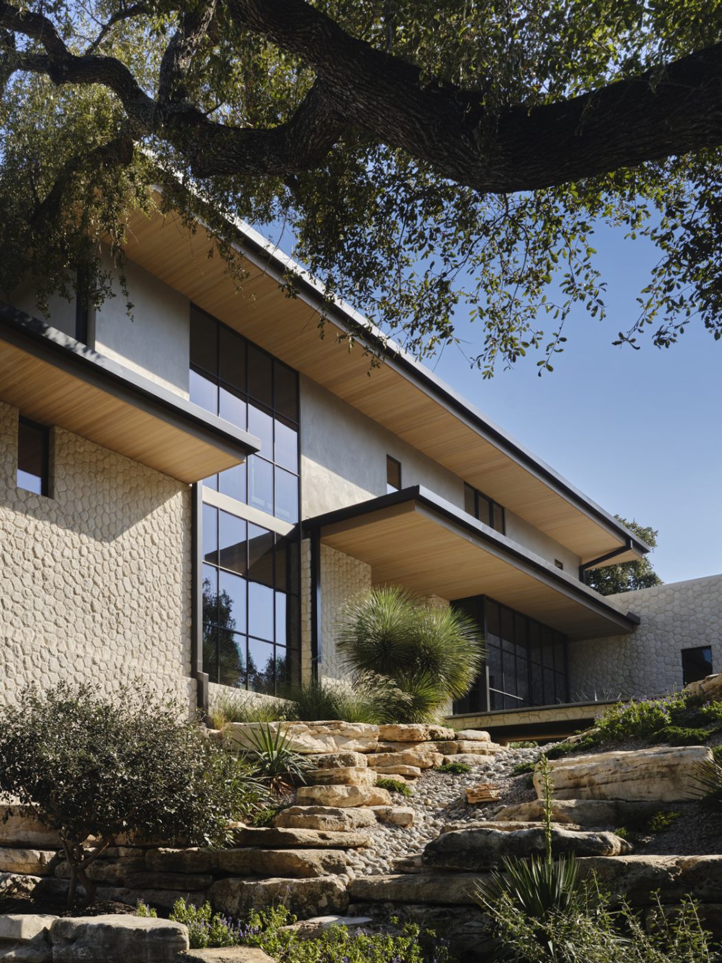 Terraced elevation of a home Ryan Street Architects designed on the shores of Lake Austin in Texas