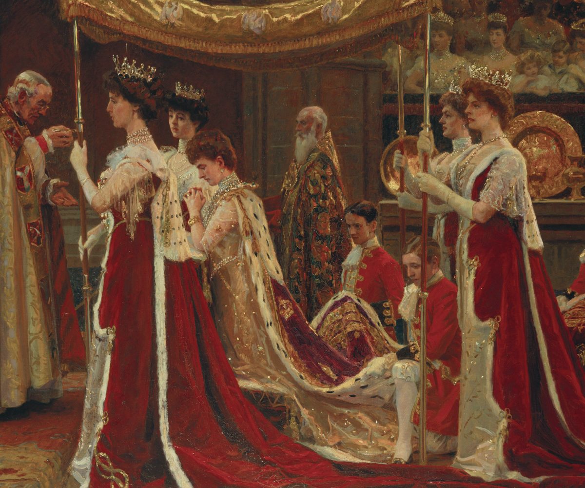A painting of Queen Alexandra's anointing during the coronation of King Edward VII