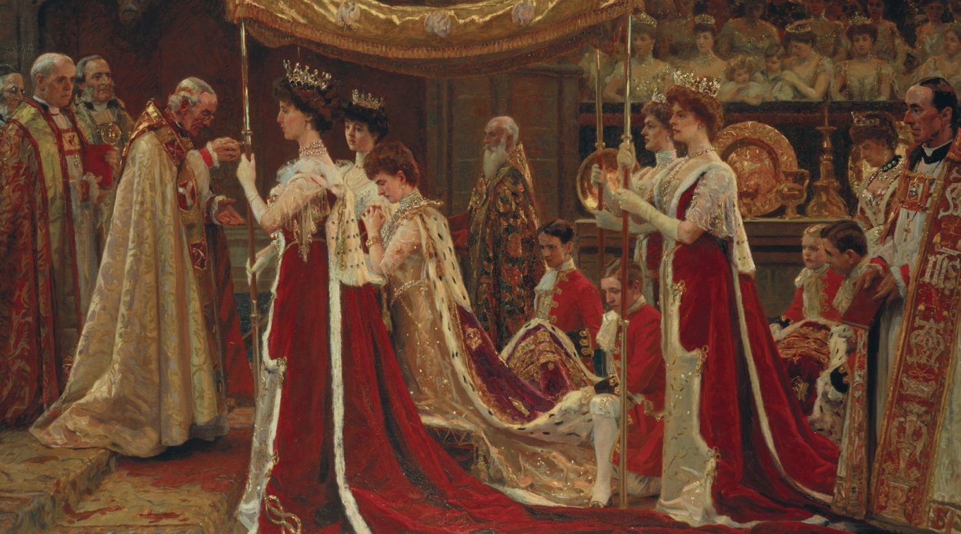 A painting of Queen Alexandra's anointing during the coronation of King Edward VII