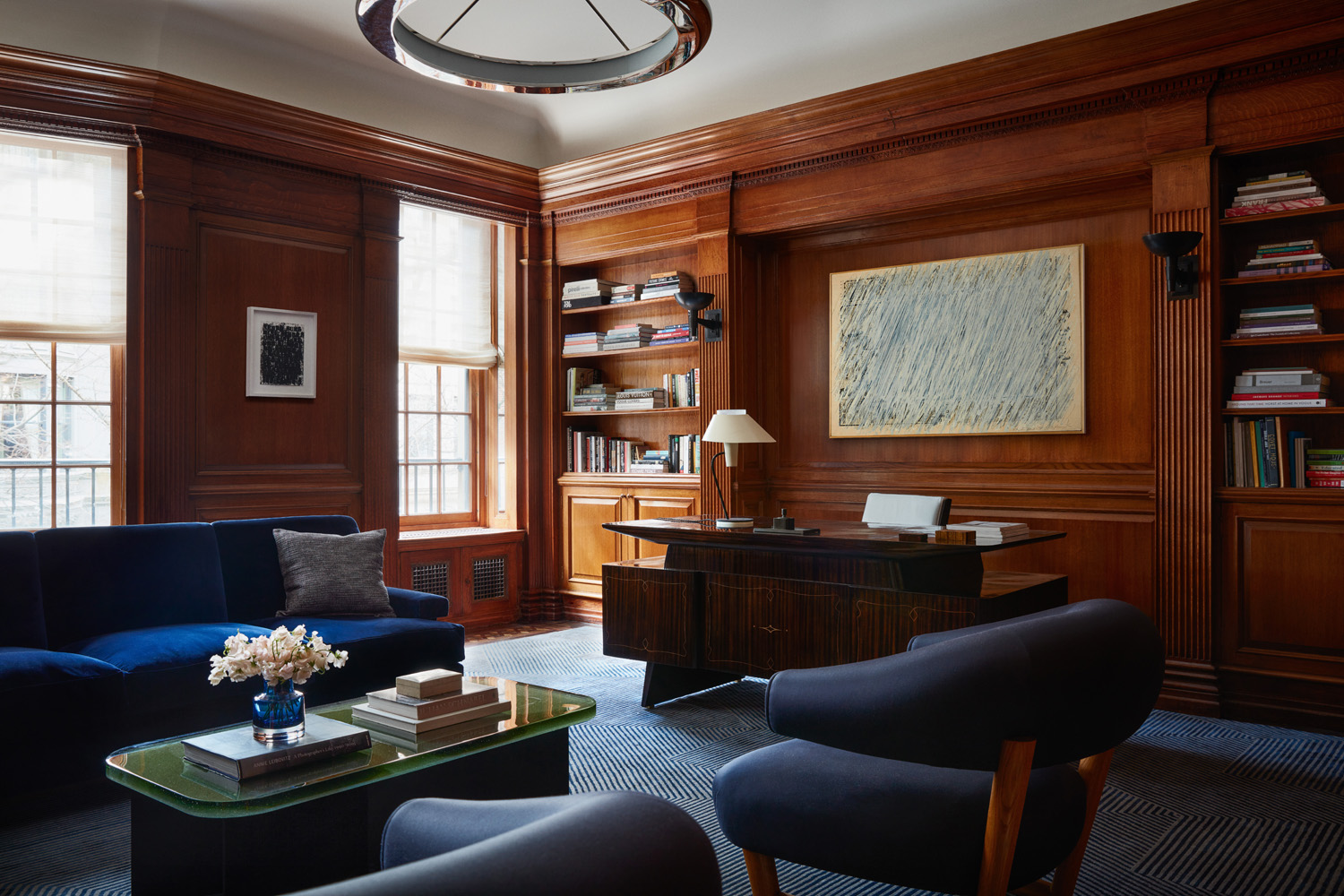 Wood-paneled home office of Alyssa Kapito-designed townhouse on Manhattan's Upper East Side