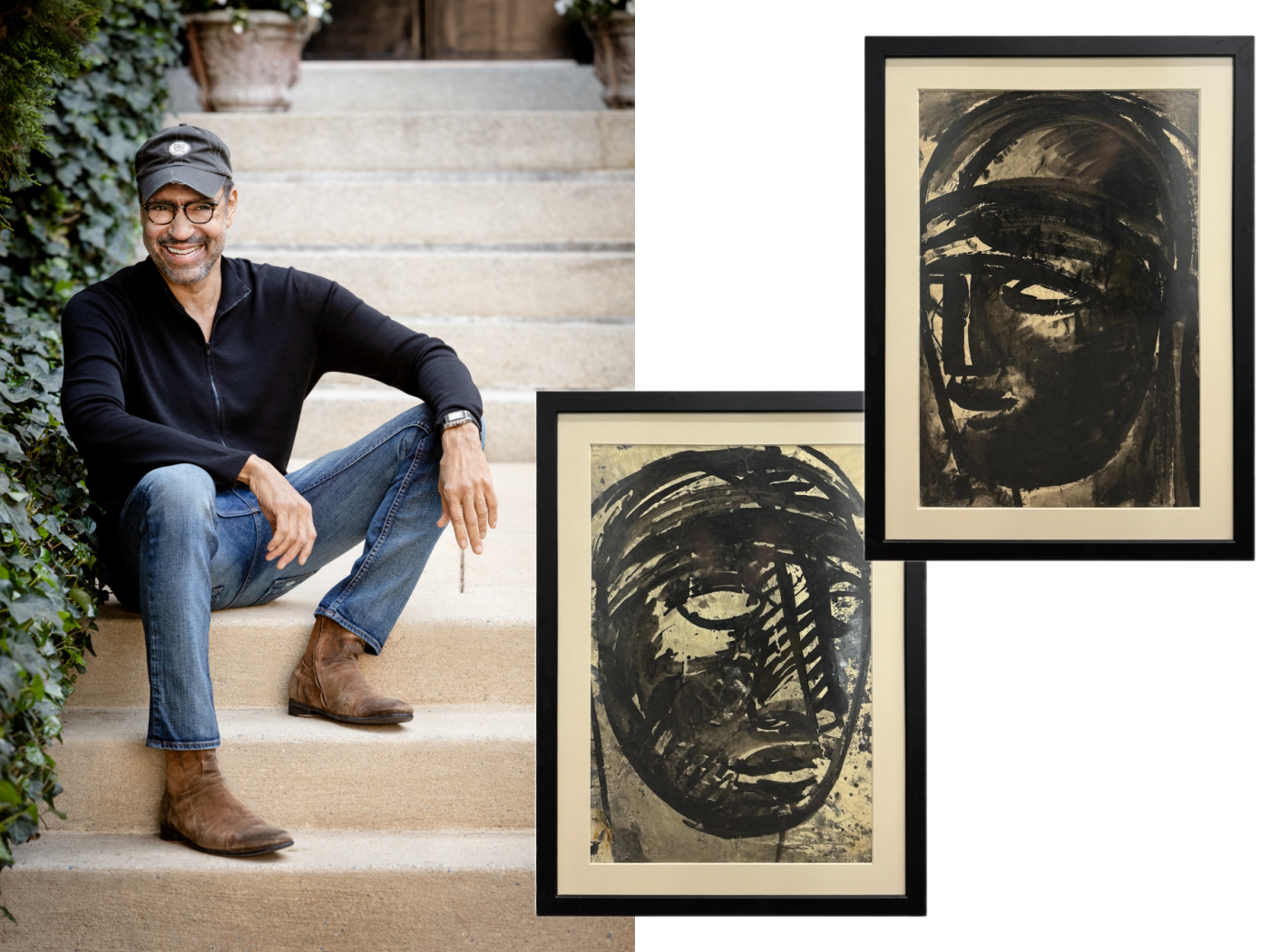 Darrly Carter and a pair of Sylvia Schuster ink-on-paper portraits from his 1stDibs favorites folder