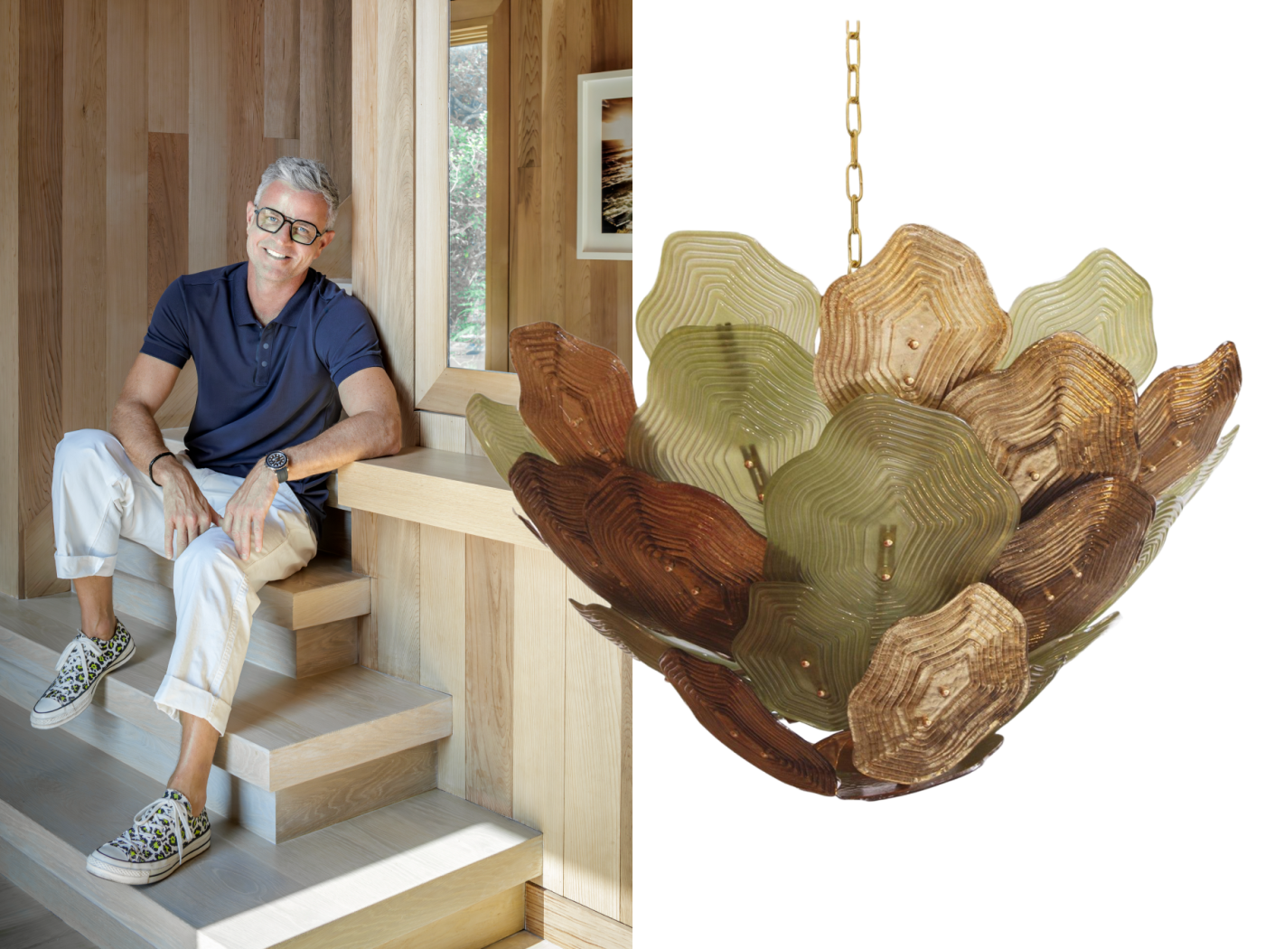 Drew McGukin and a Murano-glass pendant lamp from his 1stDibs favorites folder