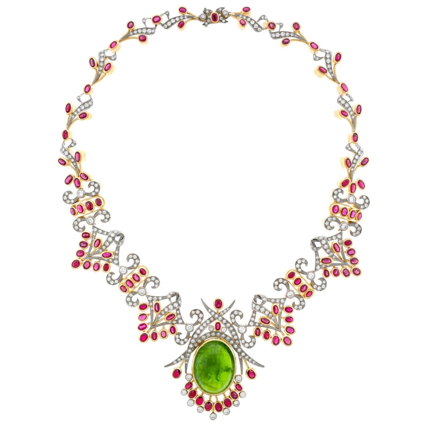 Peridot, garnet and Diamond Necklace, ca. 1980s