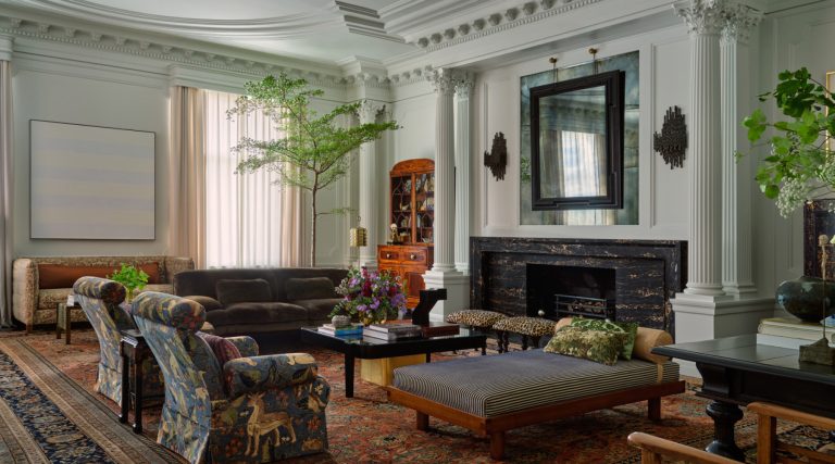 Art- and antiques-filled living room in Edwardian house San Francisco's Pacific Heights with interiors by Brittany Giannone's ABD STUDIO