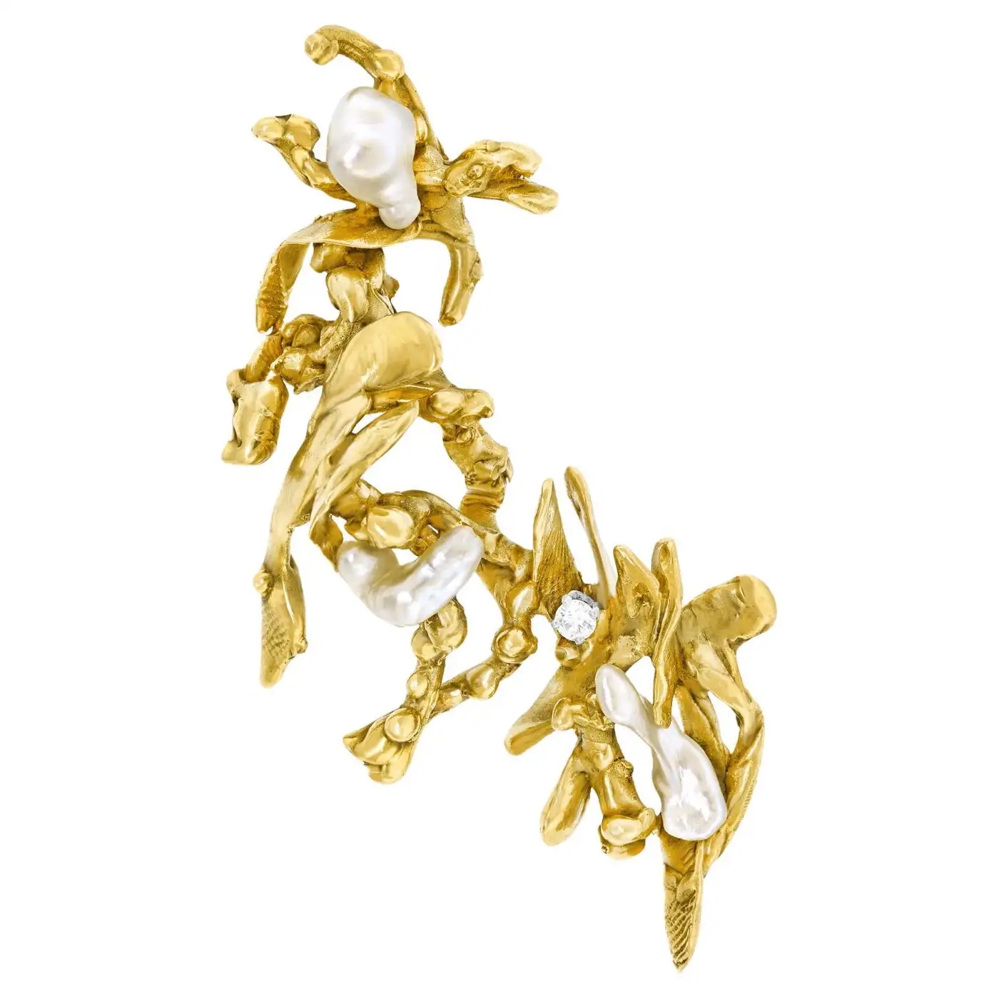 Gilbert Albert gold, diamond and pearl brooch, 1970s