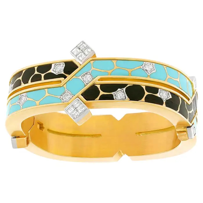 Paul Binder gold, diamond and turquoise bracelet, ca. 1970s