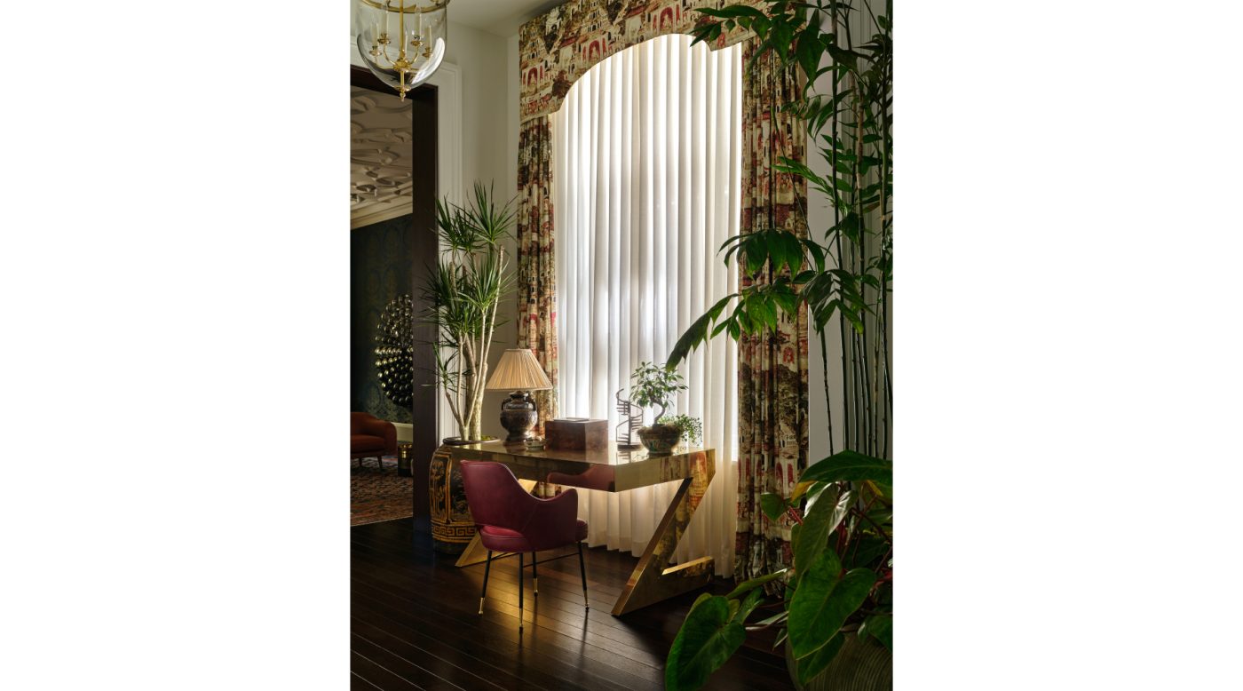 Desk area in stair hall in Edwardian house San Francisco's Pacific Heights with interiors by Brittany Giannone's ABD STUDIO