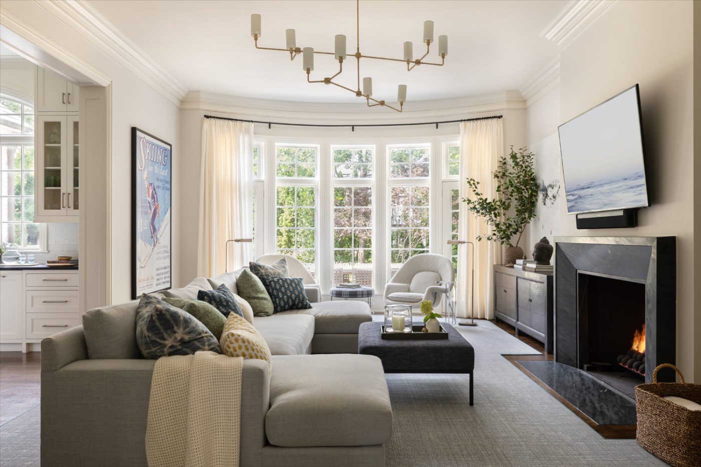 Den or family room of Glencoe Illinois home redesigner by interior designer Andrea Goldman 