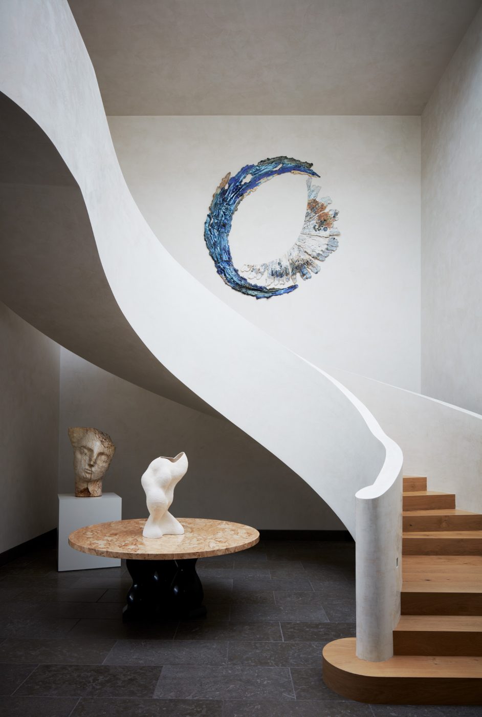 Stair hall atrium of West Palm Beach house with architecture by Daniel Kahan of Smith and Moore Architectures and interiors by Caroline Rafferty