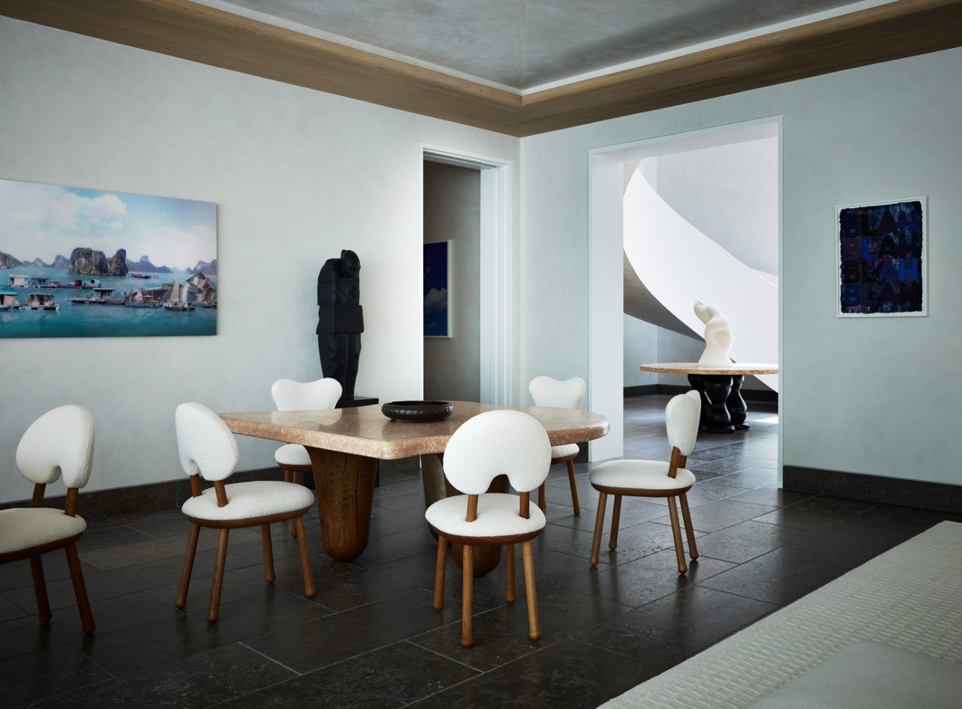 Dining area of West Palm Beach house with architecture by Daniel Kahan of Smith and Moore Architectures and interiors by Caroline Rafferty