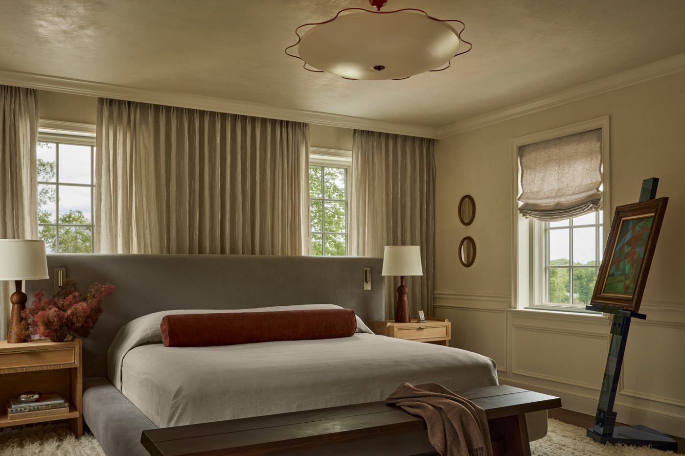 primary bedroom of a 1912 Colonial-style home redesigned by Autumn Oser and Andre Golsorkhi, partners in the design firm Haldon House