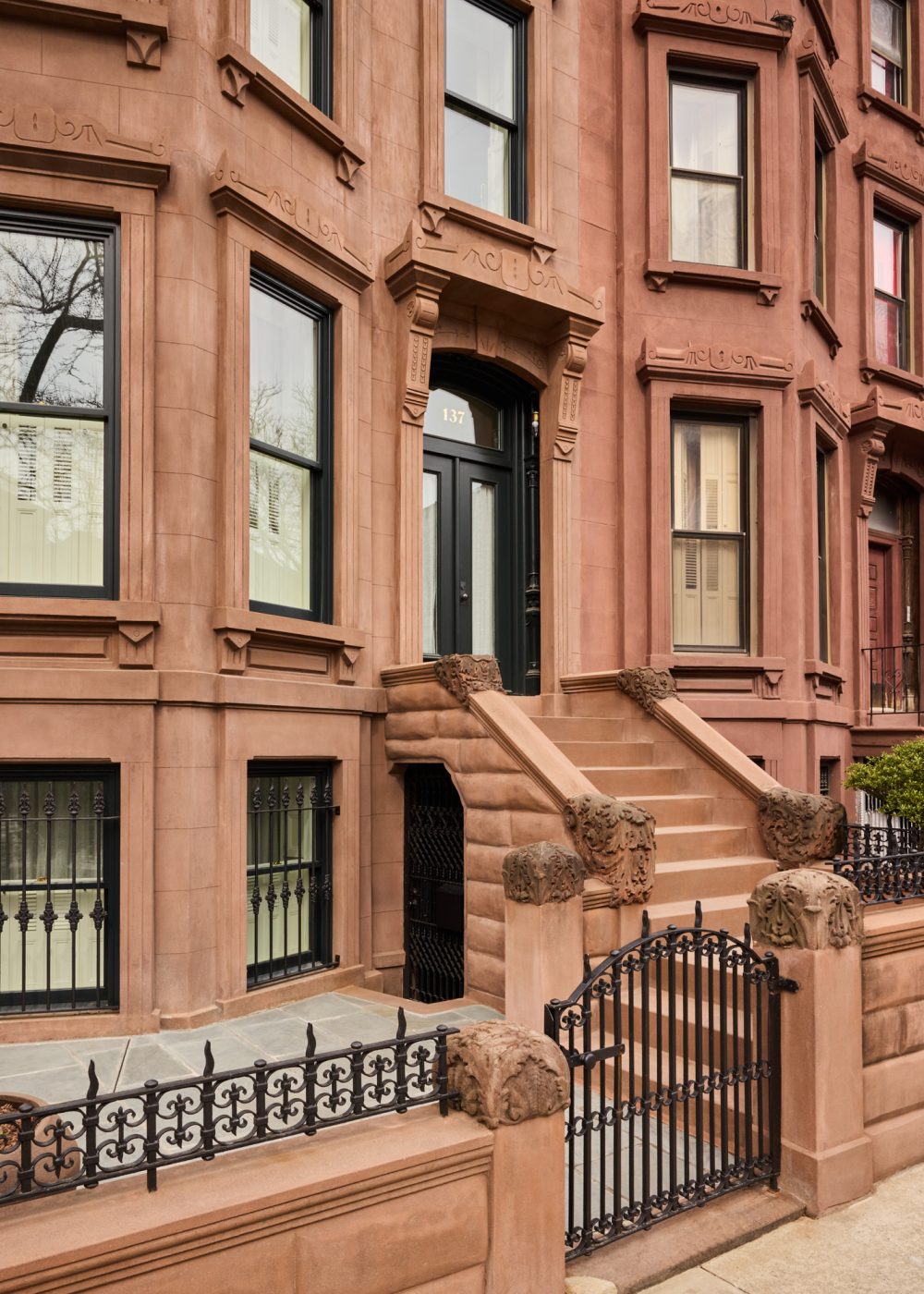 Exterior of Prospect Heights Brooklyn brownstone renovated by the interior design firm Jesse Parris-Lamb and the design-build firm MADE