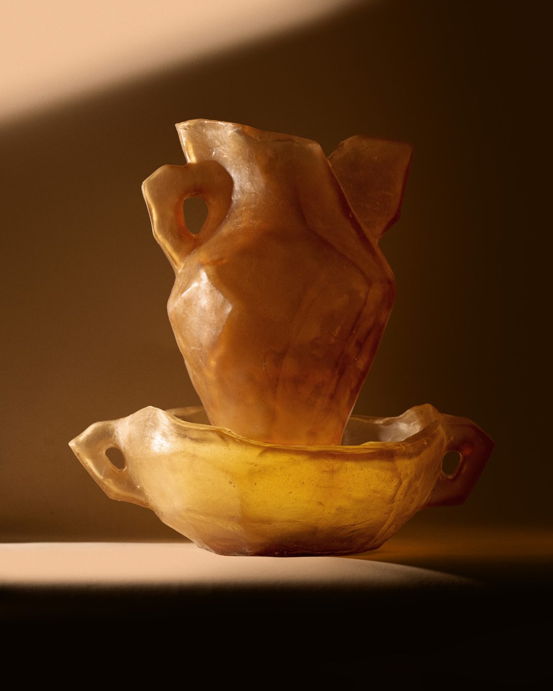 Two vessels from Marcela Cure's all-resin Materia Colectiva series