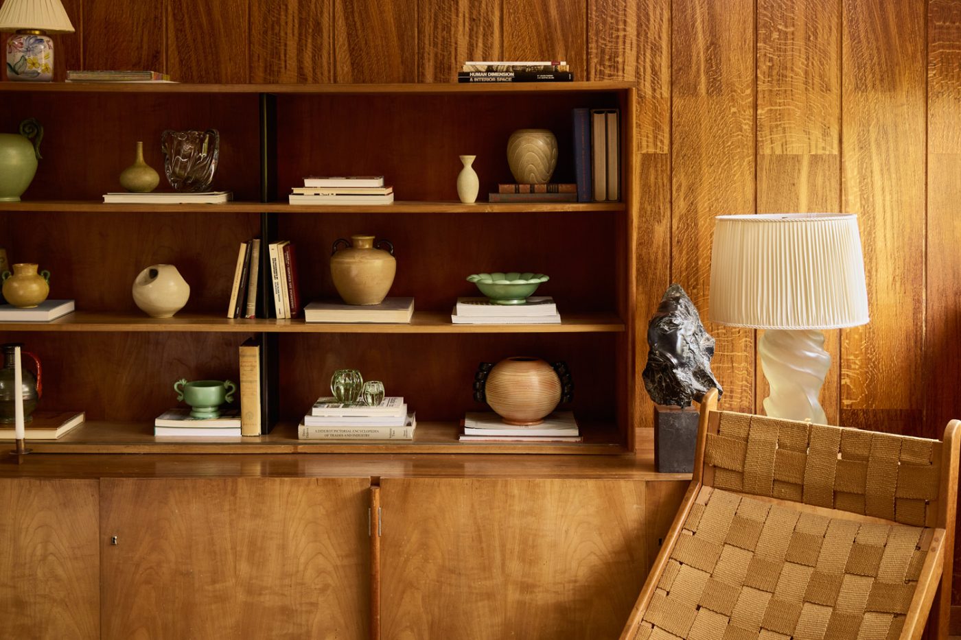 Family room of 1970s-era home in the Emeryville neighborhood of High Point North Carolina owned by husband and wife Michael Radziewicz and Jennifer Ponce, of the mid-century-modern furniture gallery PRB Collection