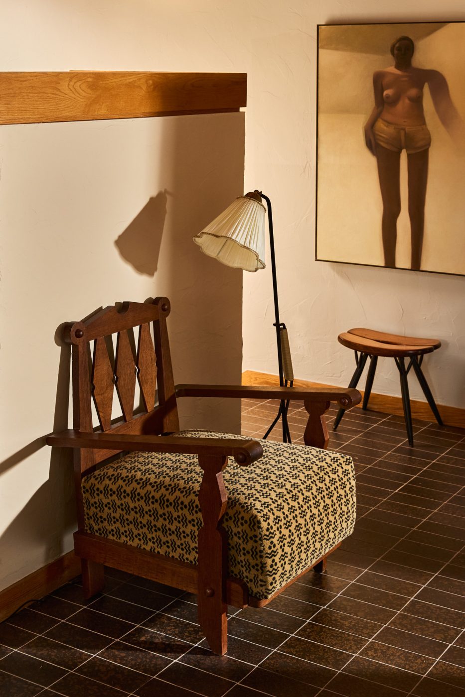 Hall of 1970s-era home in the Emeryville neighborhood of High Point North Carolina owned by husband and wife Michael Radziewicz and Jennifer Ponce, of the mid-century-modern furniture gallery PRB Collection