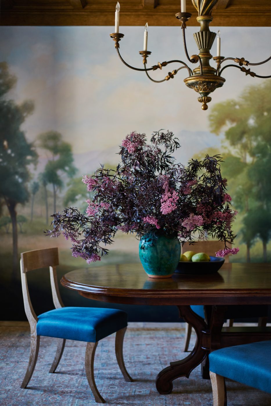 Fanciful mural in the dining room of a California Spanish Revival house by Ohara Davies-Gaetano and Michael G. Imber